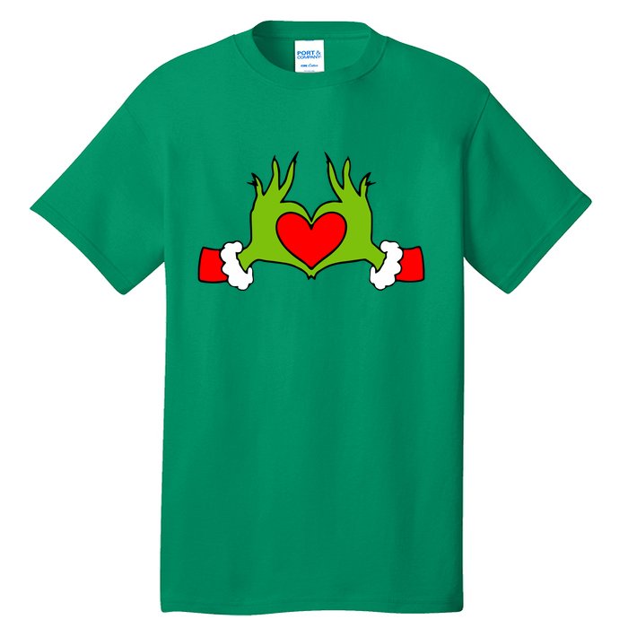 Funny Elf With Cute Heart Hands Symbol Style Christmas Tall T-Shirt