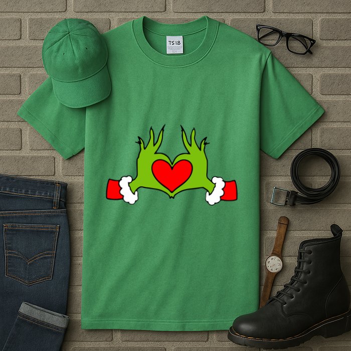 Funny Elf With Cute Heart Hands Symbol Style Christmas Tall T-Shirt