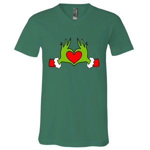 Funny Elf With Cute Heart Hands Symbol Style Christmas V-Neck T-Shirt