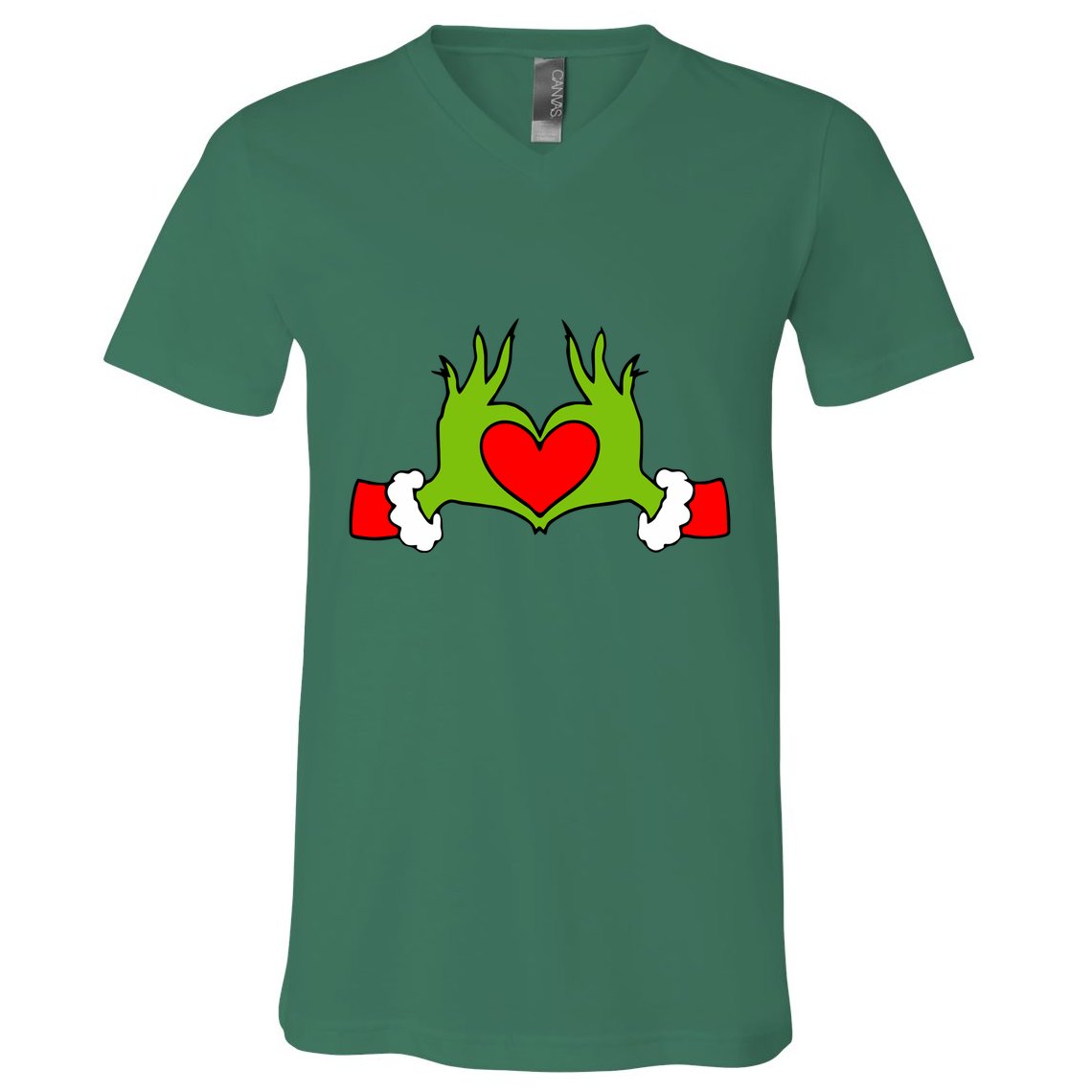 Funny Elf With Cute Heart Hands Symbol Style Christmas V-Neck T-Shirt