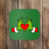 Funny Elf With Cute Heart Hands Symbol Style Christmas Coaster