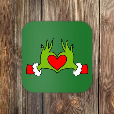 Funny Elf With Cute Heart Hands Symbol Style Christmas Coaster