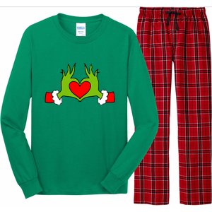 Funny Elf With Cute Heart Hands Symbol Style Christmas Long Sleeve Pajama Set