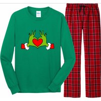 Funny Elf With Cute Heart Hands Symbol Style Christmas Long Sleeve Pajama Set