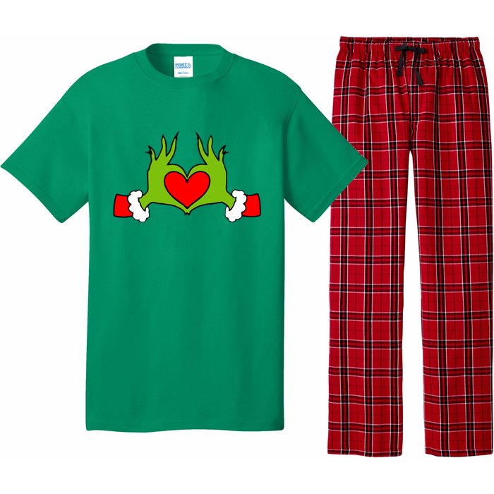 Funny Elf With Cute Heart Hands Symbol Style Christmas Pajama Set