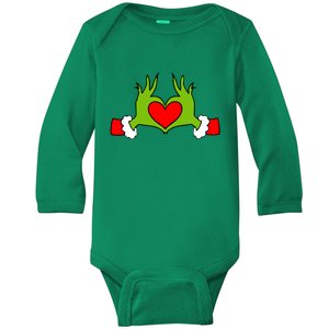 Funny Elf With Cute Heart Hands Symbol Style Christmas Baby Long Sleeve Bodysuit