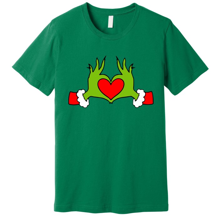 Funny Elf With Cute Heart Hands Symbol Style Christmas Premium T-Shirt