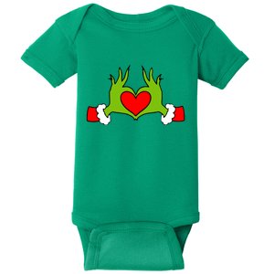 Funny Elf With Cute Heart Hands Symbol Style Christmas Baby Bodysuit