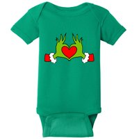 Funny Elf With Cute Heart Hands Symbol Style Christmas Baby Bodysuit