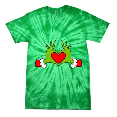 Funny Elf With Cute Heart Hands Symbol Style Christmas Tie-Dye T-Shirt