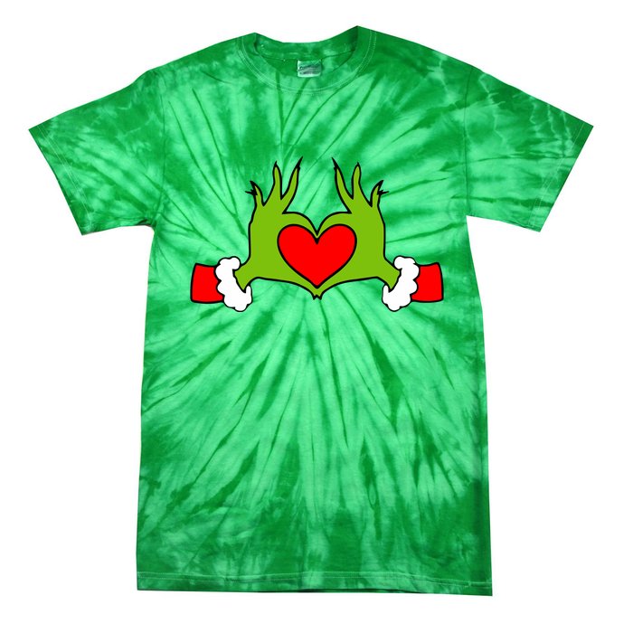 Funny Elf With Cute Heart Hands Symbol Style Christmas Tie-Dye T-Shirt