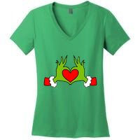 Funny Elf With Cute Heart Hands Symbol Style Christmas Women's V-Neck T-Shirt