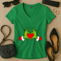 Funny Elf With Cute Heart Hands Symbol Style Christmas Women's V-Neck T-Shirt