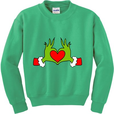 Funny Elf With Cute Heart Hands Symbol Style Christmas Kids Sweatshirt