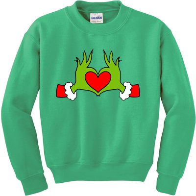 Funny Elf With Cute Heart Hands Symbol Style Christmas Kids Sweatshirt