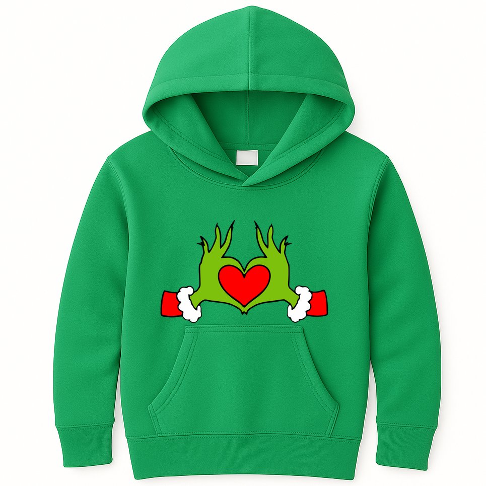 Funny Elf With Cute Heart Hands Symbol Style Christmas Kids Hoodie