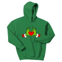 Funny Elf With Cute Heart Hands Symbol Style Christmas Kids Hoodie