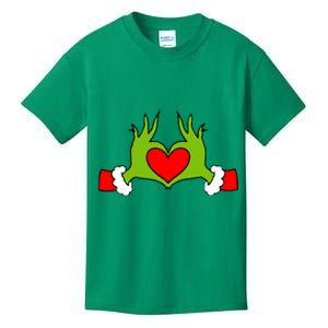 Funny Elf With Cute Heart Hands Symbol Style Christmas Kids T-Shirt