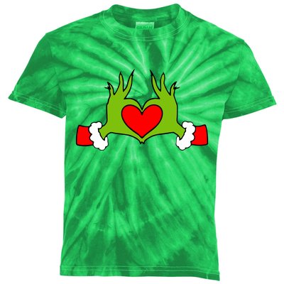 Funny Elf With Cute Heart Hands Symbol Style Christmas Kids Tie-Dye T-Shirt