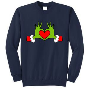 Funny Elf With Cute Heart Hands Symbol Style Christmas Tall Sweatshirt