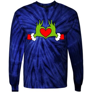 Funny Elf With Cute Heart Hands Symbol Style Christmas Tie-Dye Long Sleeve Shirt