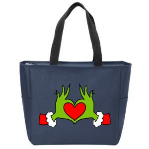 Funny Elf With Cute Heart Hands Symbol Style Christmas Zip Tote Bag