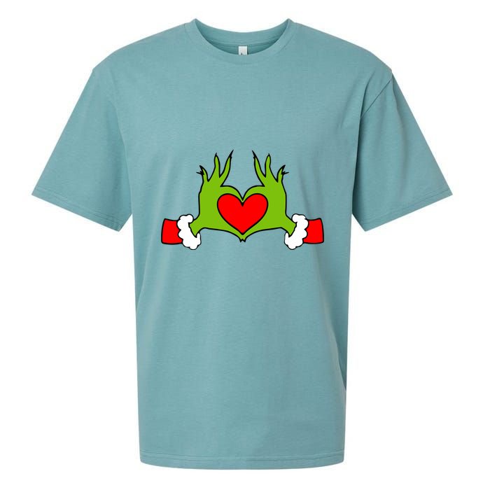Funny Elf With Cute Heart Hands Symbol Style Christmas Sueded Cloud Jersey T-Shirt