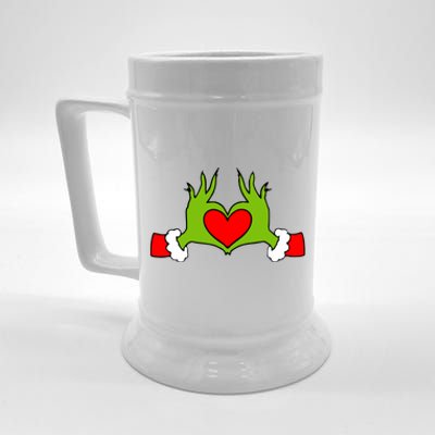 Funny Elf With Cute Heart Hands Symbol Style Christmas Beer Stein