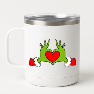 Funny Elf With Cute Heart Hands Symbol Style Christmas 12 oz Stainless Steel Tumbler Cup