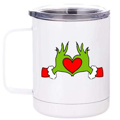 Funny Elf With Cute Heart Hands Symbol Style Christmas 12 oz Stainless Steel Tumbler Cup