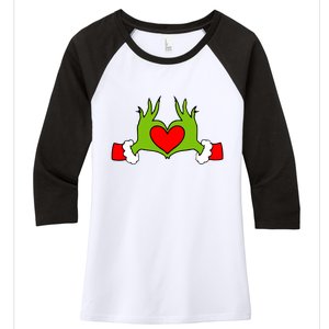 Funny Elf With Cute Heart Hands Symbol Style Christmas Women's Tri-Blend 3/4-Sleeve Raglan Shirt