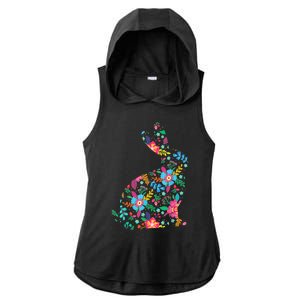 Floral Easter Women Girls Easter Bunny Spring Flowers Ladies PosiCharge Tri-Blend Wicking Draft Hoodie Tank