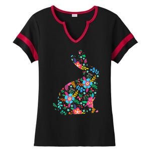 Floral Easter Women Girls Easter Bunny Spring Flowers Ladies Halftime Notch Neck Tee