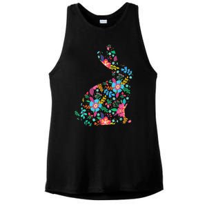 Floral Easter Women Girls Easter Bunny Spring Flowers Ladies PosiCharge Tri-Blend Wicking Tank