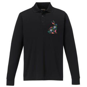 Floral Easter Women Girls Easter Bunny Spring Flowers Performance Long Sleeve Polo