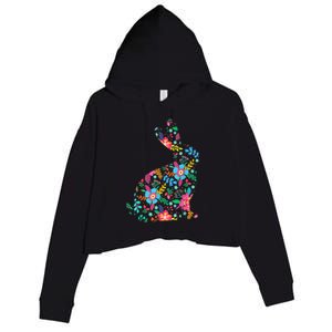 Floral Easter Women Girls Easter Bunny Spring Flowers Crop Fleece Hoodie