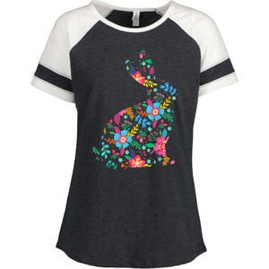 Floral Easter Women Girls Easter Bunny Spring Flowers Enza Ladies Jersey Colorblock Tee