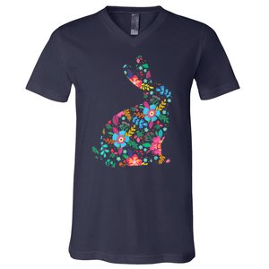 Floral Easter Women Girls Easter Bunny Spring Flowers V-Neck T-Shirt