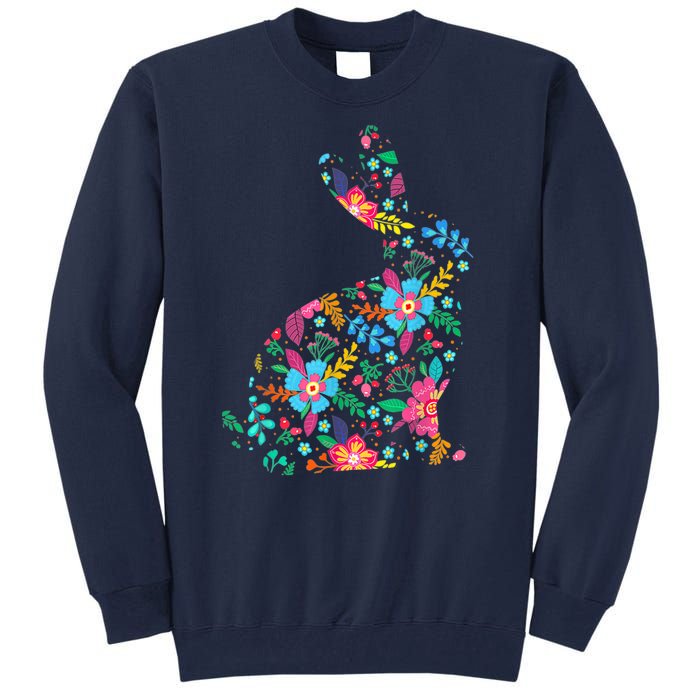 Floral Easter Women Girls Easter Bunny Spring Flowers Tall Sweatshirt