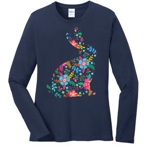 Floral Easter Women Girls Easter Bunny Spring Flowers Ladies Long Sleeve Shirt