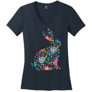 Floral Easter Women Girls Easter Bunny Spring Flowers Women's V-Neck T-Shirt