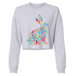 Floral Easter Women Girls Easter Bunny Spring Flowers Cropped Pullover Crew