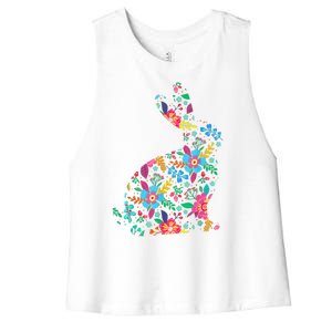 Floral Easter Women Girls Easter Bunny Spring Flowers Women's Racerback Cropped Tank