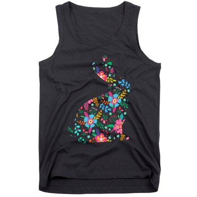 Floral Easter Women Easter Bunny Spring Flowers Rabbit Tank Top
