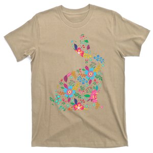 Floral Easter Women Easter Bunny Spring Flowers Rabbit T-Shirt