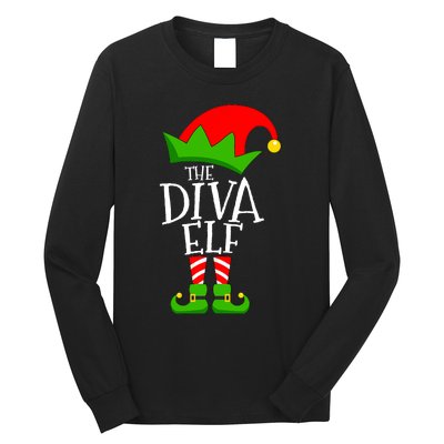 Funny Elf Xmas The Diva Elf Family Christmas Long Sleeve Shirt