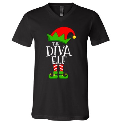 Funny Elf Xmas The Diva Elf Family Christmas V-Neck T-Shirt