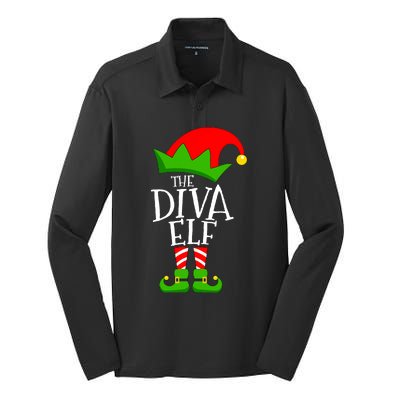 Funny Elf Xmas The Diva Elf Family Christmas Silk Touch Performance Long Sleeve Polo