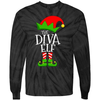 Funny Elf Xmas The Diva Elf Family Christmas Tie-Dye Long Sleeve Shirt