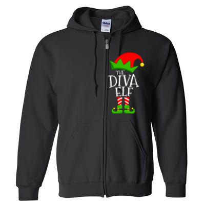 Funny Elf Xmas The Diva Elf Family Christmas Full Zip Hoodie